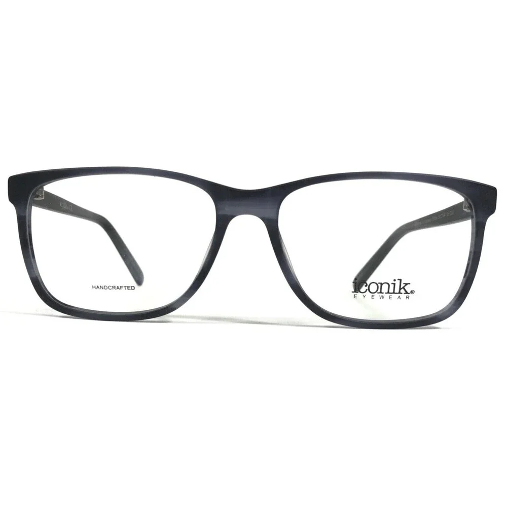 Iconik Eyeglasses Frames Eddie C02 Blue Gray Horn Square Full Rim 54-16-135